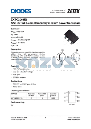 ZXTC2061E6_08 datasheet - 12V, SOT23-6, complementary medium power transistors