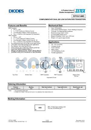 ZXTC6718MC datasheet - COMPLEMENTARY DUAL 20V LOW SATURATION TRANSISTORS