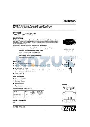 ZXTCM322TA datasheet - MPPS Miniature Package Power Solutions 50V NPN LOW SATURATION TRANSISTOR