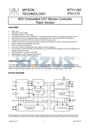 MTV112M datasheet - 8051 Embedded CRT Monitor Controller Flash Version
