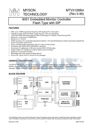 MTV312M64 datasheet - 8051 Embedded Monitor Controller Flash Type with ISP