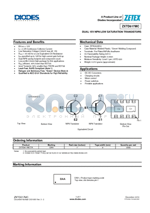 ZXTD617MC datasheet - DUAL 15V NPN LOW SATURATION TRANSISTORS