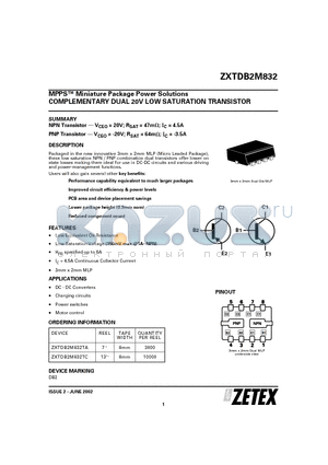 ZXTDB2M832 datasheet - COMPLEMENTARY DUAL 20V LOW SATURATION TRANSISTOR