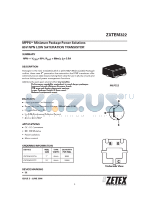 ZXTEM322TA datasheet - MPPS Miniature Package Power Solutions 80V NPN LOW SATURATION TRANSISTOR