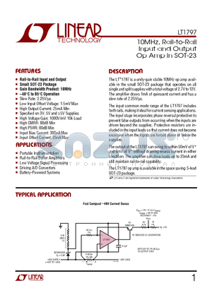 LT1797CS5 datasheet - 10MHz, Rail-to-Rail Input and Output Op Amp in SOT-23