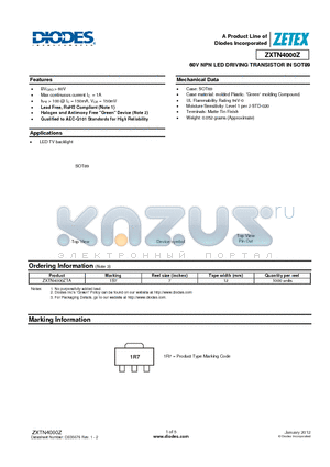 ZXTN4000Z datasheet - 60V NPN LED DRIVING TRANSISTOR IN SOT89