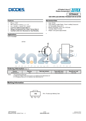 ZXTN4002Z datasheet - 100V NPN LED DRIVING TRANSISTOR IN SOT89