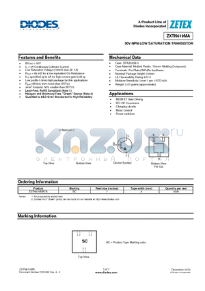 ZXTN619MATA datasheet - 50V NPN LOW SATURATION TRANSISTOR