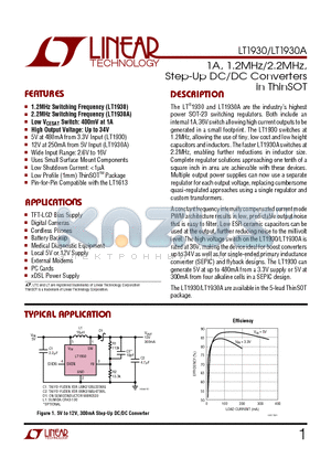 LT1930AES5 datasheet - 1A, 1.2MHz/2.2MHz, Step-Up DC/DC Converters