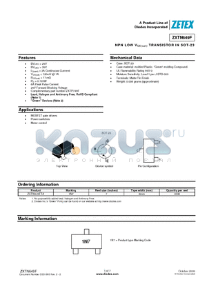 ZXTN649FTA datasheet - NPN LOW VCE(sat) TRANSISTOR IN SOT-23