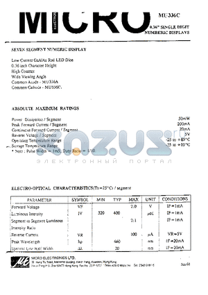 MU336C datasheet - 0.36 SINGLE DIGIT NUMBERIC DISPLAYS