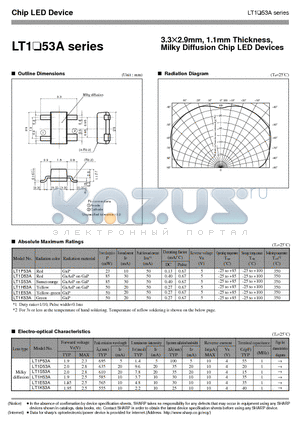 LT1K53A datasheet - 3.3X2.9mm, 1.1mm Thickness,Milky Diffusion Chip LED Devices