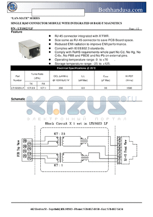 LT1S023LF datasheet - SINGLE RJ45 CONNECTOR MODULE WITH INTEGRATED 10 BASE-T MAGNETICS