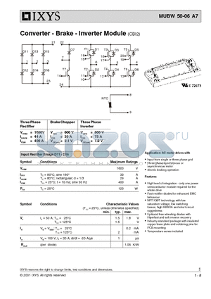 MUBW50-06A7 datasheet - Converter - Brake - Inverter Module(CBI2)