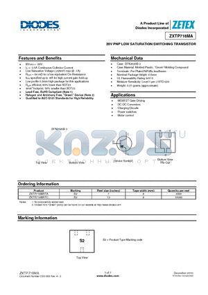 ZXTP718MATA datasheet - 20V PNP LOW SATURATION SWITCHING TRANSISTOR