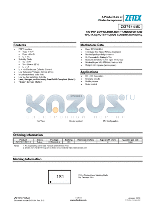 ZXTPS717MC datasheet - 12V PNP LOW SATURATION TRANSISTOR AND