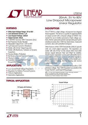 LT3014EDD datasheet - 20mA, 3V to 80V Low Dropout Micropower Linear Regulator