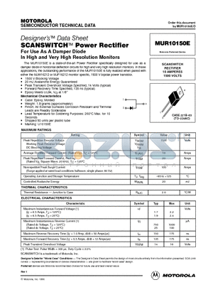 MUR10150 datasheet - SCANSWITCH RECTIFIER 10 AMPERES 1500 VOLTS