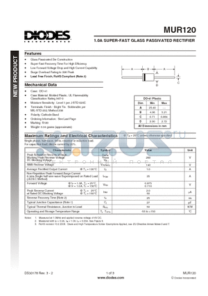 MUR120-T datasheet - 1.0A SUPER-FAST GLASS PASSIVATED RECTIFIER