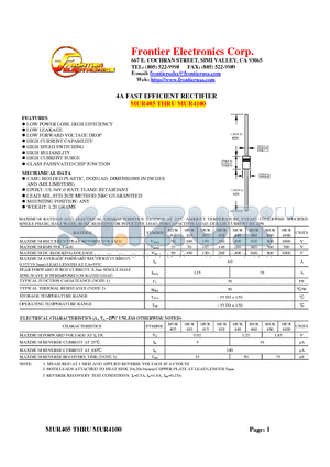 MUR410 datasheet - 4A FAST EFFICIENT RECTIFIER