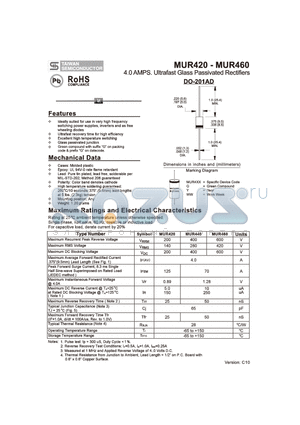 MUR420 datasheet - 4.0 AMPS. Ultrafast Glass Passivated Rectifiers