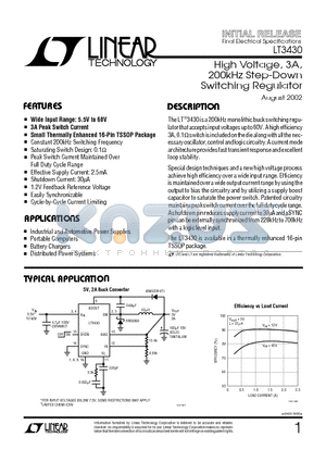 LT3430 datasheet - High Voltage, 3A, 200kHz Step-Down Switching Regulator