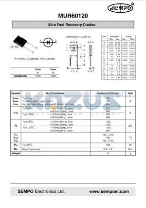 MUR60120 datasheet - Ultra Fast Recovery Diodes