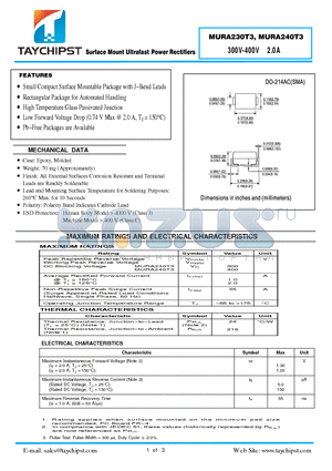 MURA230T3 datasheet - Surface Mount Ultrafast Power Rectifiers