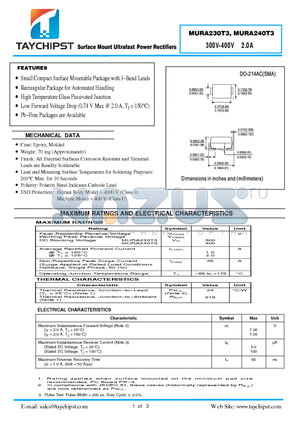 MURA240T3 datasheet - Surface Mount Ultrafast Power Rectifiers