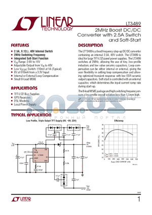 LT3489 datasheet - 2MHz Boost DC/DC Converter with 2.5A Switch and Soft-Start