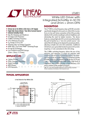 LT3491ESC8 datasheet - White LED Driver with Integrated Schottky in SC70 and 2mm  2mm DFN