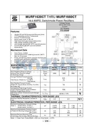 MURF1640CT datasheet - 16.0 AMPS. Switchmode Power Rectifiers