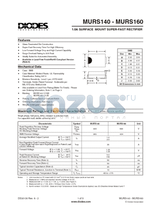 MURS140-13 datasheet - 1.0A SURFACE MOUNT SUPER-FAST RECTIFIER