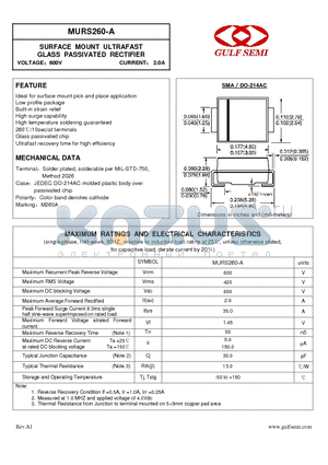 MURS260-A datasheet - SURFACE MOUNT ULTRAFAST GLASS PASSIVATED RECTIFIER VOLTAGE600V CURRENT 2.0A