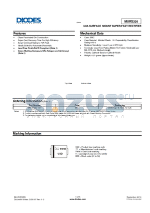 MURS320-13-F datasheet - 3.0A SURFACE MOUNT SUPER-FAST RECTIFIER
