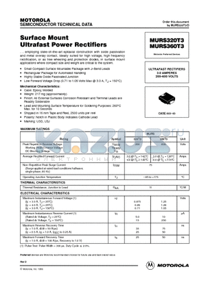 MURS360 datasheet - ULTRAFAST RECTIFIERS 3.0 AMPERES 200-600 VOLTS