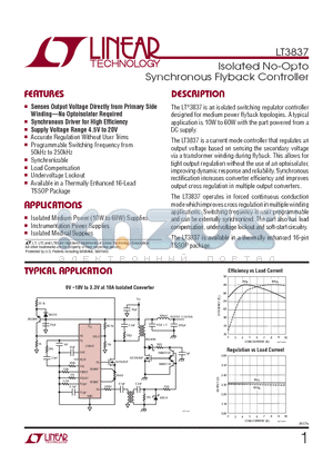LT3837 datasheet - Isolated No-Opto Synchronous Flyback Controller