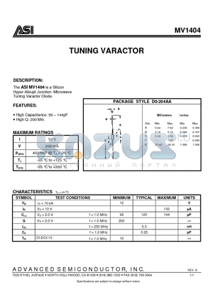 MV1404 datasheet - TUNING VARACTOR