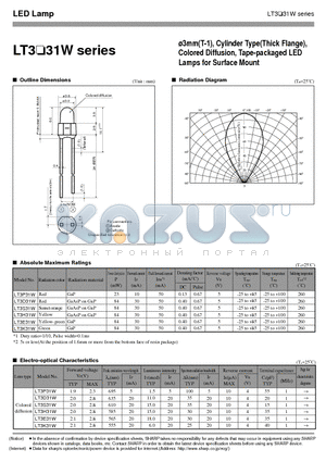 LT3P31W datasheet - 3mm(T-1), Cylinder Type(Thick Flange), Colored Diffusion, Tape-packaged LED Lamps for Surface Mount