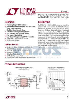 LT5581 datasheet - 6GHz RMS Power Detector with 40dB Dynamic Range