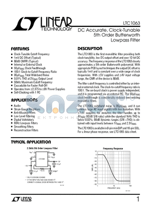 LTC1063CN8 datasheet - DC Accurate, Clock-Tunable 5th Order Butterworth Lowpass Filter