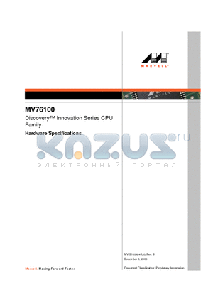 MV76100 datasheet - Discovery Innovation Series CPU Family Hardware Specifications