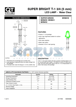 MV8412 datasheet - SUPER BRIGHT T-1 3/4 (5 mm) LED LAMP - Water Clear