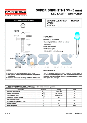 MV8G03 datasheet - SUPER BRIGHT T-1 3/4 (5 mm) LED LAMP - Water Clear