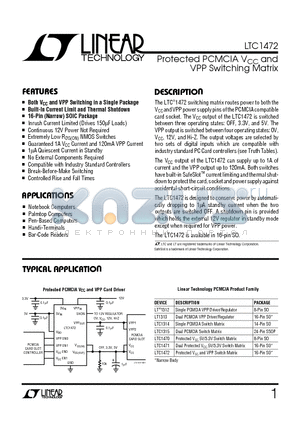 LTC1472 datasheet - Protected PCMCIA VCC and VPP Switching Matrix