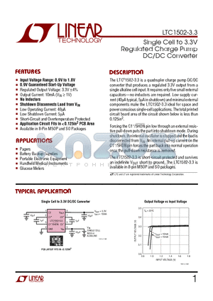 LTC1502IS8-3.3 datasheet - Single Cell to 3.3V Regulated Charge Pump DC/DC Converter