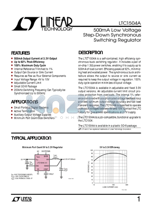 LTC1504A datasheet - 500mA Low Voltage Step-Down Synchronous Switching Regulator
