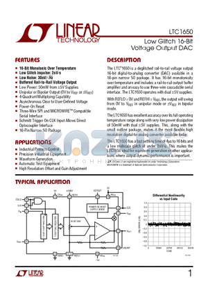 LTC1650ACN datasheet - Low Glitch 16-Bit Voltage Output DAC