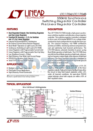 LTC1704B datasheet - 550kHz Synchronous Switching Regulator Controller Plus Linear Regulator Controller