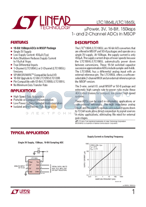 LTC1865L datasheet - lPower, 3V, 16-Bit, 150ksps 1- and 2-Channel ADCs in MSOP